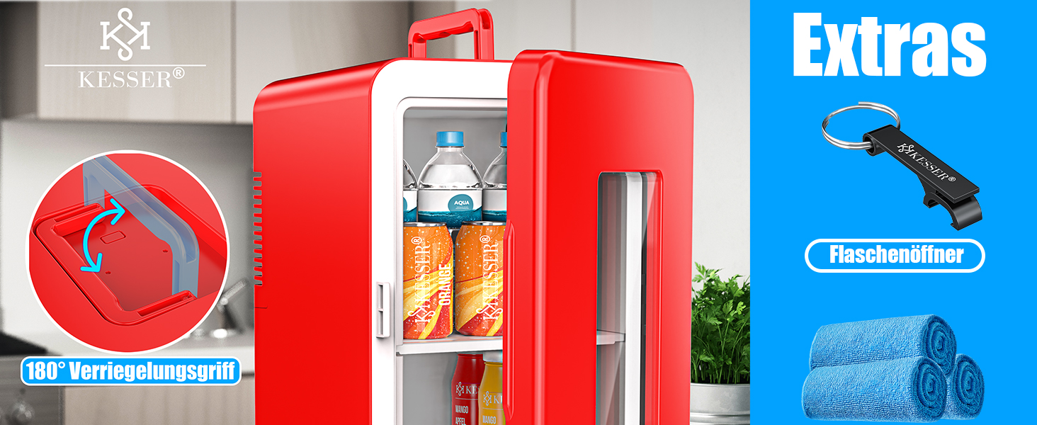 KESSER® Міні холодильник/термобокс 15L з охолодженням та підігрівом, AC/DC 220-240V/12V, для авто, офісу, кемпінгу, червоний