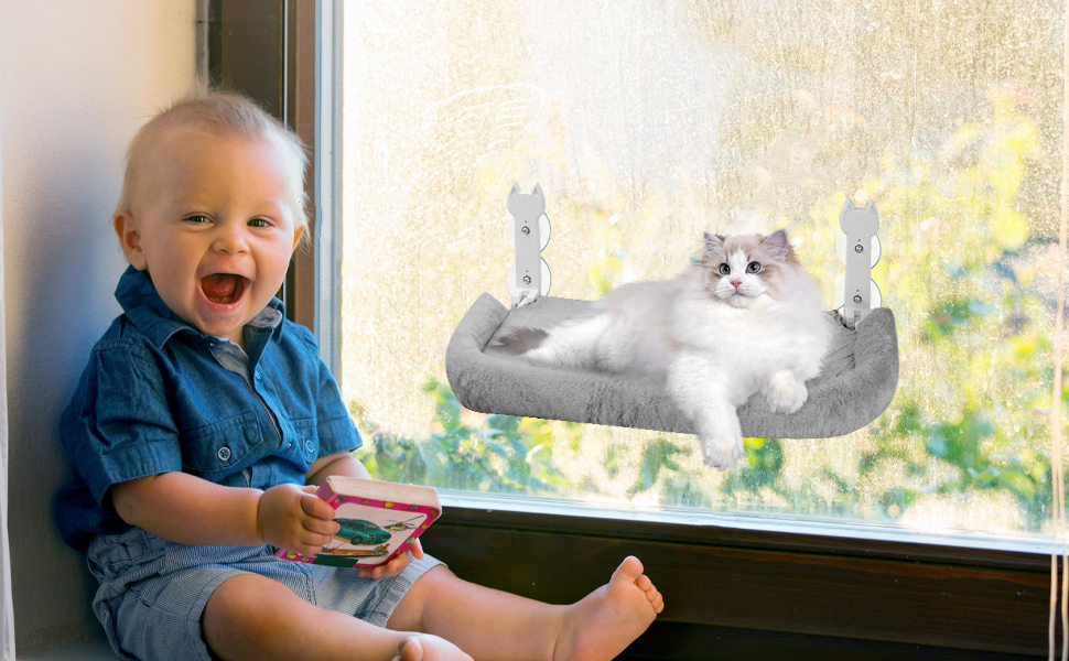 Кішка ліжко на вікно, 60x30 см - гамак для котів з міцними присосками, для великих котів до 25 кг