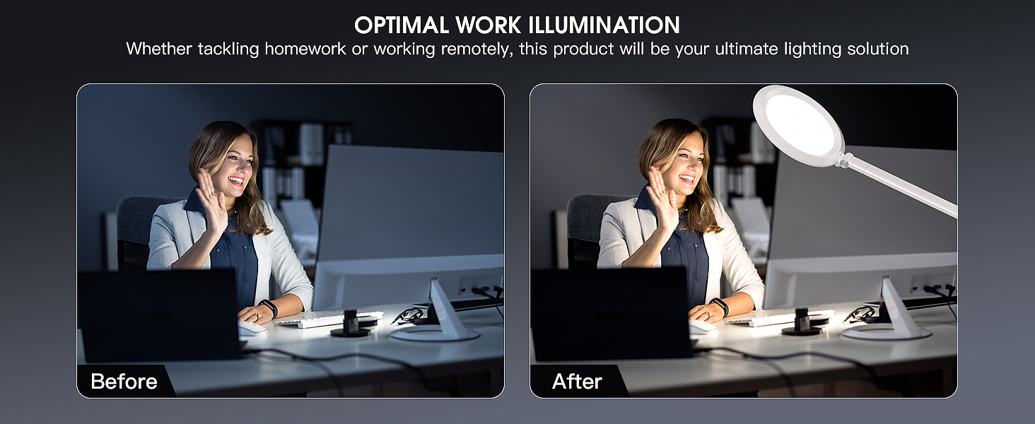 LED лампа настільна з денним світлом для відеоконференцій, офісна лампа з підставкою, регульована з 4 режимами кольору, 18W світло для відео, захищає очі, підходить для дому та офісу, матовий білий