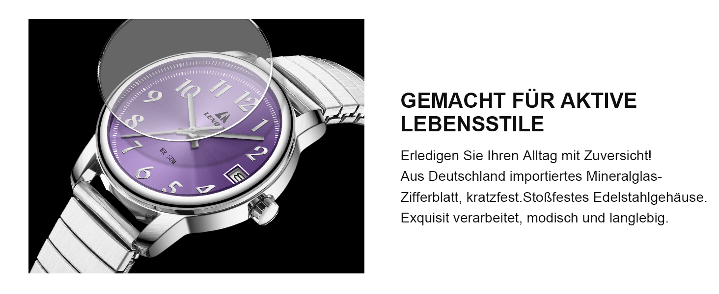 Жіночий годинник LN LENQIN: Водонепроникні годинники для жінок з нержавіючої сталі, кварцовий механізм, регульований браслет (сріблястий, фіолетовий)