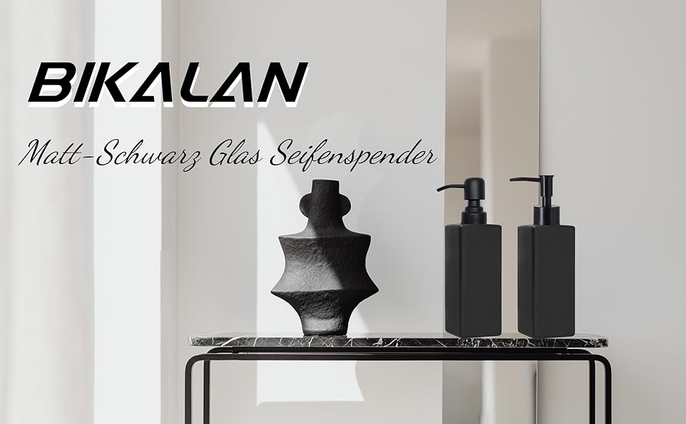 Чорний диспенсер для мила, скло Bibilan, матовий, для кухні, ванної, миття посуду, шампуню, квадратний