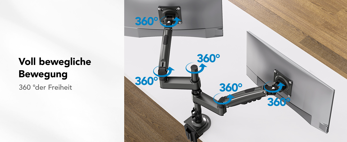 Кріплення для монітора HUANUO - 2 монітори, 13-32 дюйми, для геймінгу, регулювання висоти, настінна, VESA 75/100mm