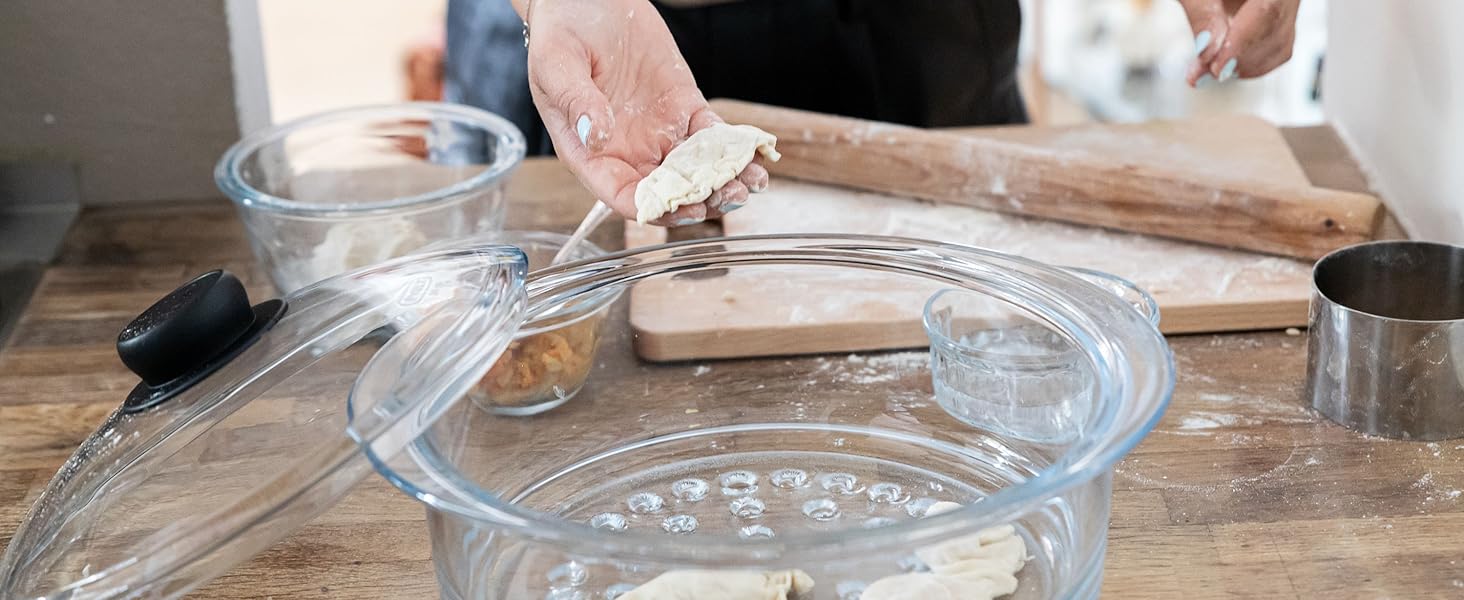 Пароварка з кришкою Pyrex, 20 см, для здорового приготування їжі на пару