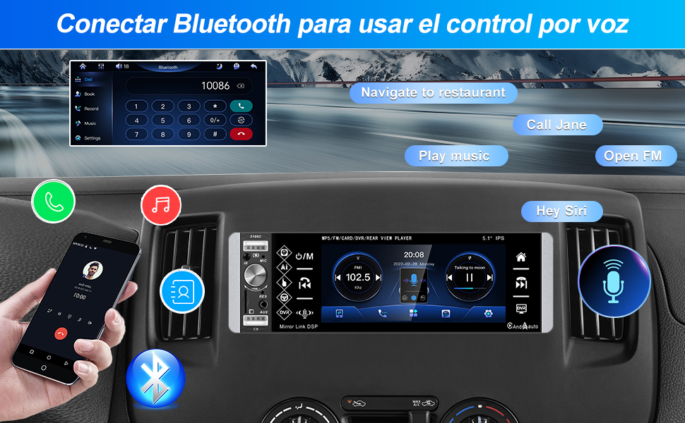 Автомагнітола CAMECHO 1 DIN з CarPlay, 5,1