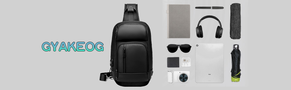 Чоловіча нагрудна сумка GYakeog Crossbody Bag: водонепроникна, з USB-зарядкою, для роботи, подорожей, велоспорту та піших прогулянок - чорна