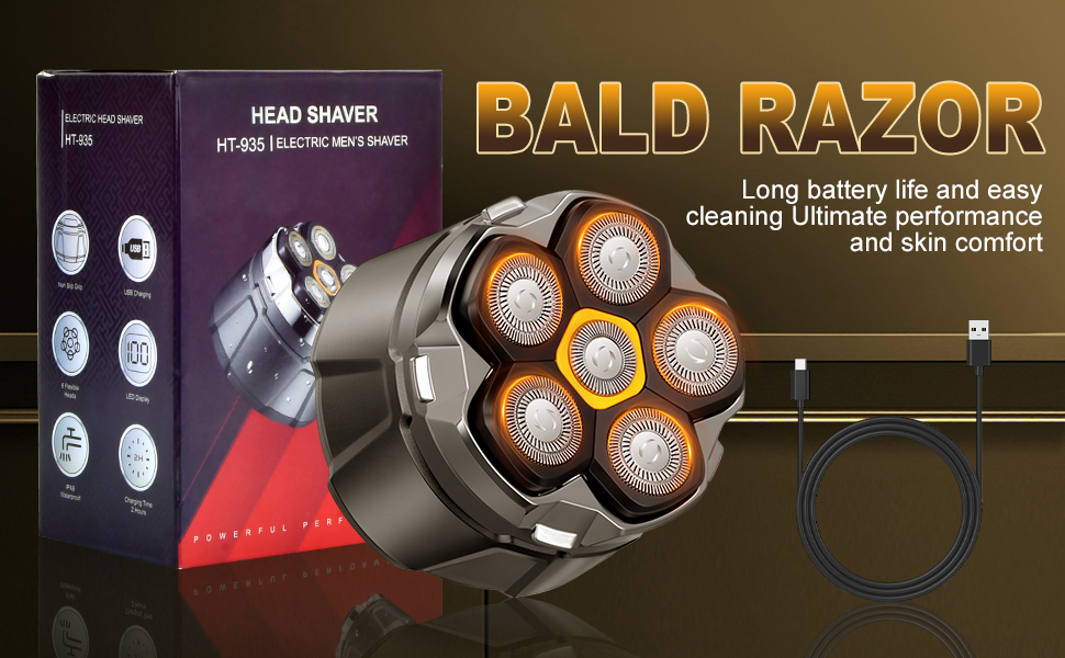 Електричний гостростример для голови чоловічий з LED-дисплеєм, водонепроникний, 6D гнучкий, з плаваючою головкою, для сухого та вологого гоління
