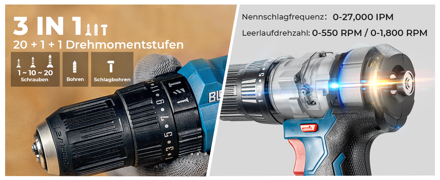 Акумуляторний ударний дриль-шуруповерт DongCheng 18V 50Nm, безщітковий, комплект 19 шт.