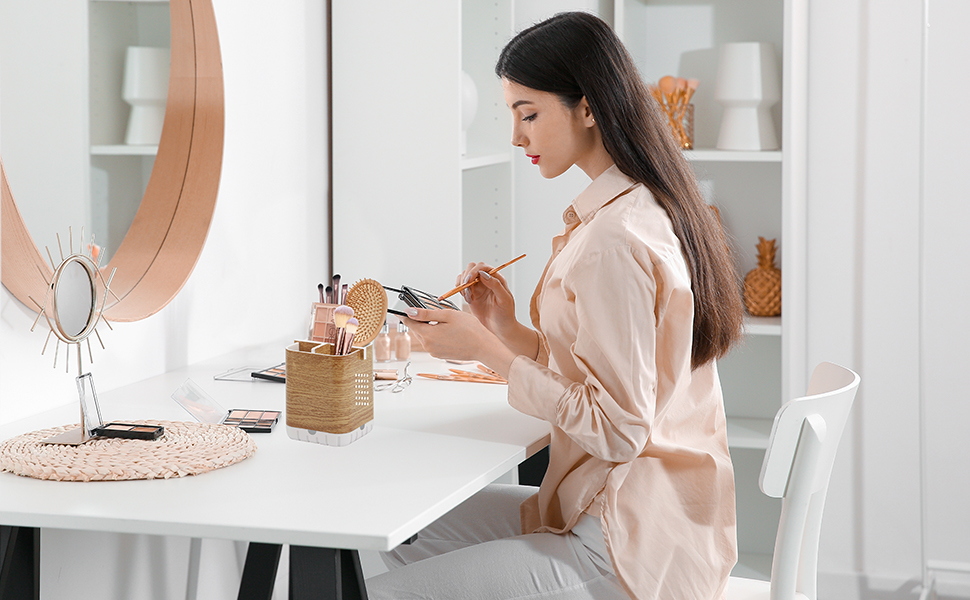 Тримач для електричної зубної щітки з підставкою для насадок, органайзер для ванної кімнати, стаканчик для зубної пасти, знімний тримач для зубних щіток з отвором для зливу (дерев'яна текстура)