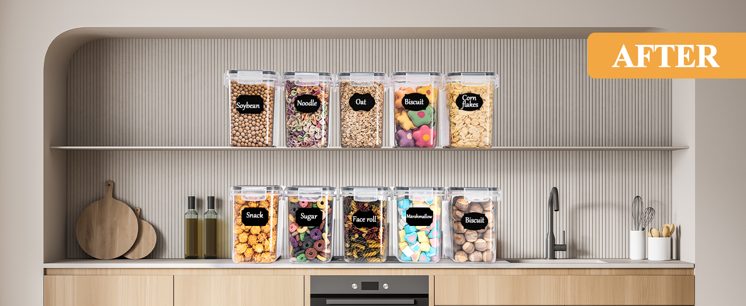 Набір контейнерів для продуктів з кришкою, 16 шт., BPA free, герметичні, для зберігання круп, борошна, цукру, з етикетками (1.6л)