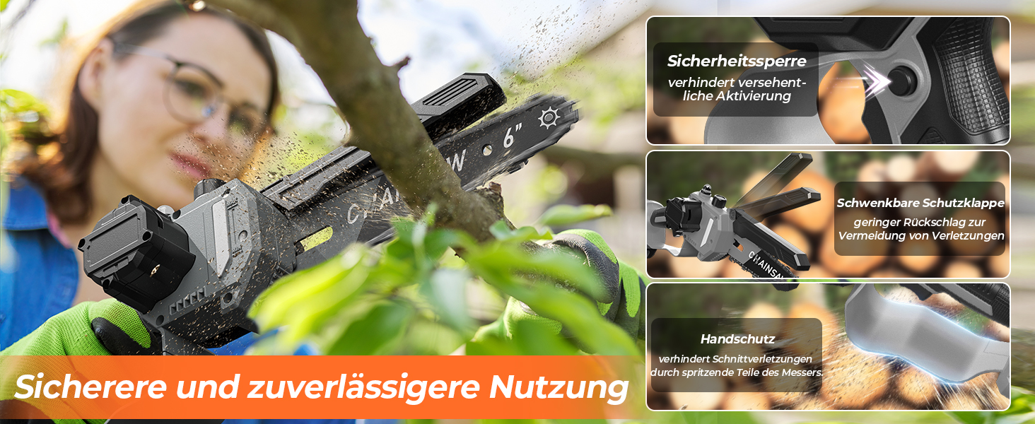 Акумуляторна міні-пила для саду та дерева 6 дюймів, 1000W безщітковий двигун, сумісна з Makita 18V, автоматичний змащувач, для обрізки гілок та дерева (1*2000mAh)