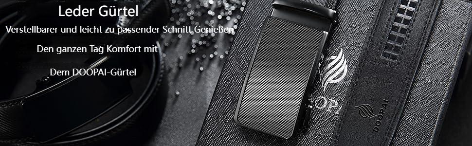 Чоловічий шкіряний ремінь DOOPAI з автоматичною пряжкою, 35 мм, регульований розмір, без отворів, чорний, 125 см (36''-42'')