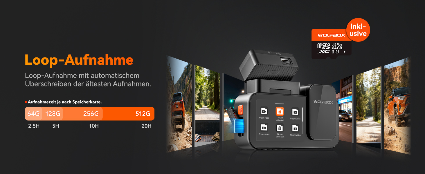 Автомобільний відеореєстратор WOLFBOX X5 Duo 4K+2.5K з передньою та задньою камерами, HDR, GPS, Wi-Fi 5.8 ГГц, сенсорним екраном та карткою пам'яті 64 ГБ