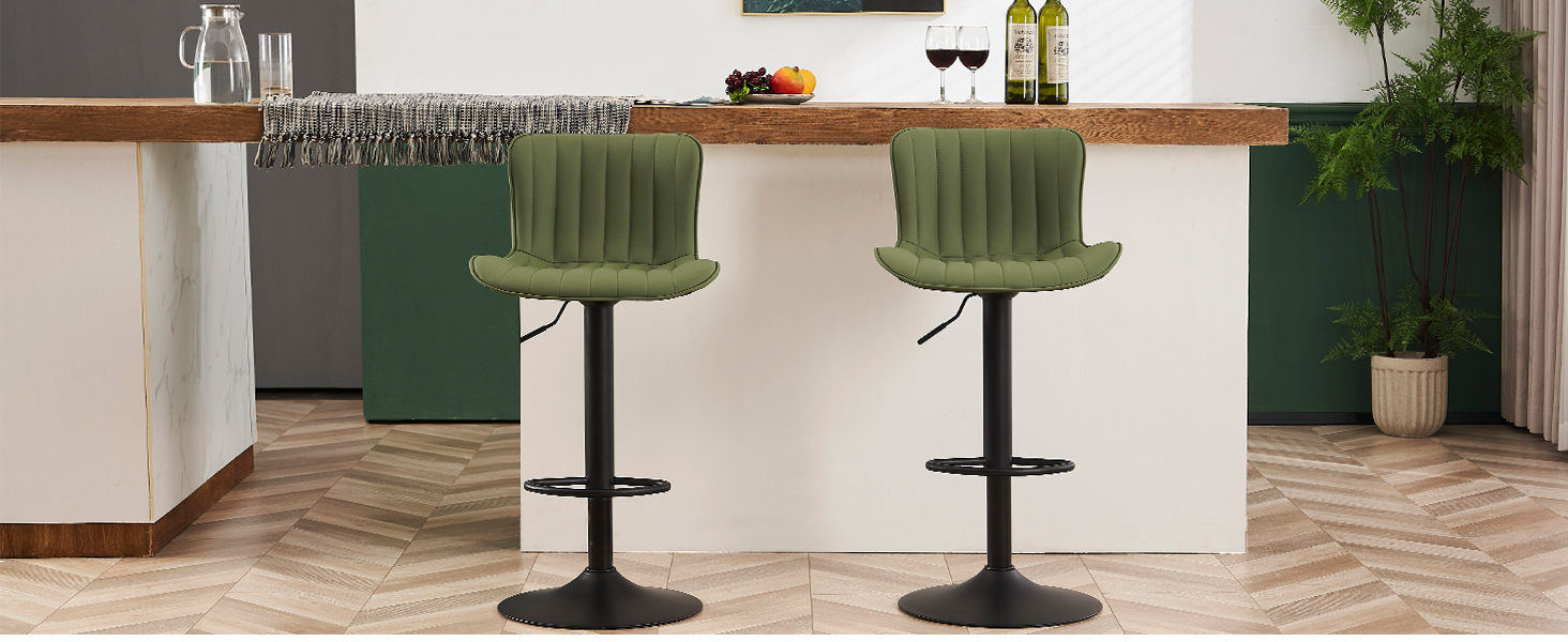 YOUNIKE Adjustable Bar Stools 2-Pack - Modern Kitchen Barstools with PU Leather Upholstery, Swivel Metal Bar Chairs for Counter/Island - Khaki Net Khaki