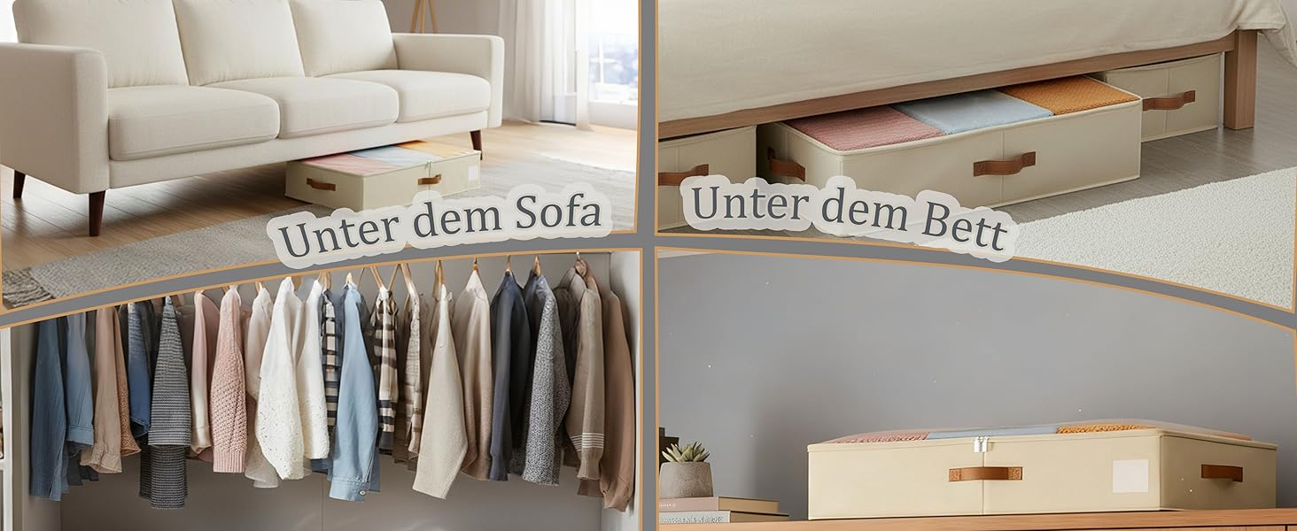 Коробки для зберігання під ліжком, 2 шт. з підставкою по периметру, з кришкою для постільної білизни та одягу (без нижньої підставки), бежеві