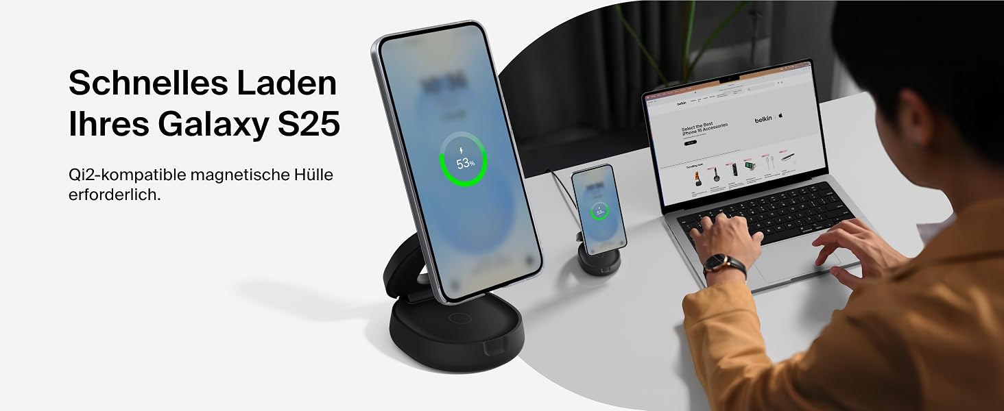 Бездротова зарядна станція 2-в-1 Belkin BoostCharge Qi2 15W MagSafe для iPhone 17, AirPods, Pixel, з блоком живлення 30W, чорна