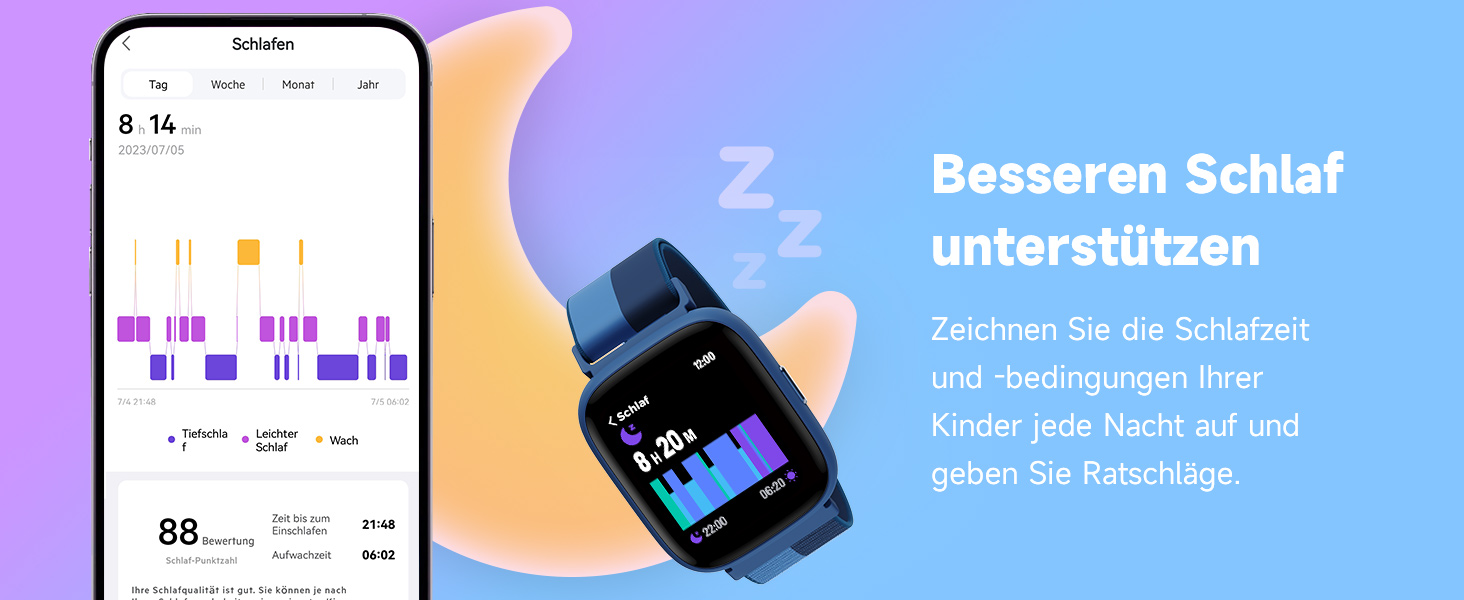 Смарт-годинник BIGGERFIVE для дітей, 1.8' екран, фітнес-трекер з підрахунком кроків, пульсометр, моніторинг сну, будильник, 5 ігор, водонепроникність IP68, ремінець з нейлону блакитного кольору