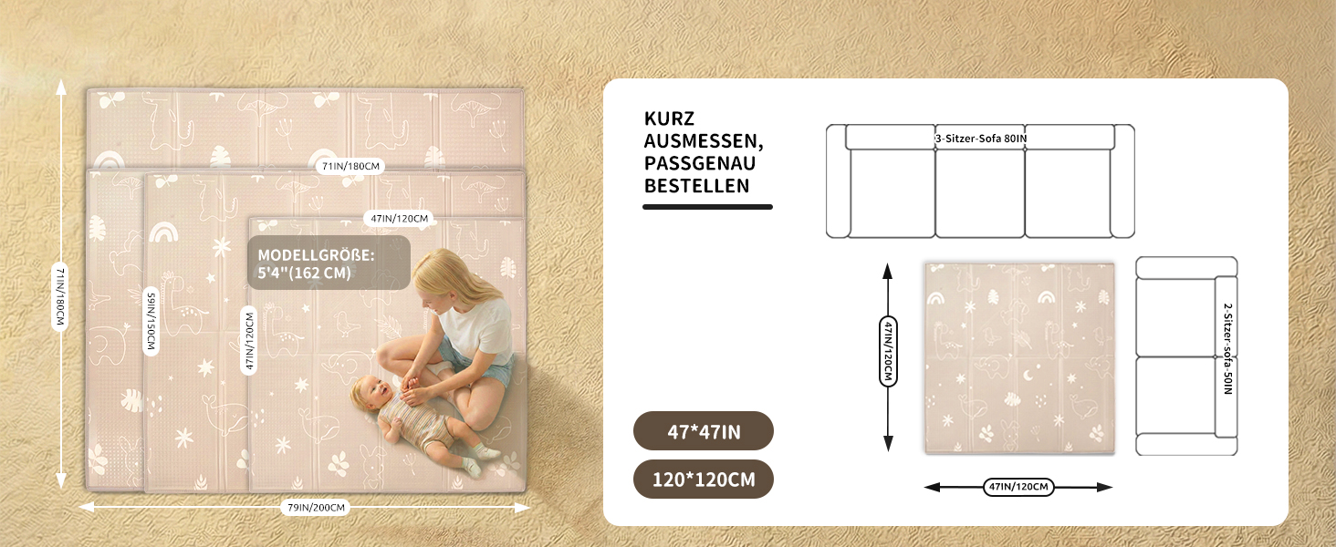 Дитячий килимок для ігор Krabbelmatte 150x180 см, складаний, водонепроникний, антиковзкий, з сумкою для перенесення - Ліс