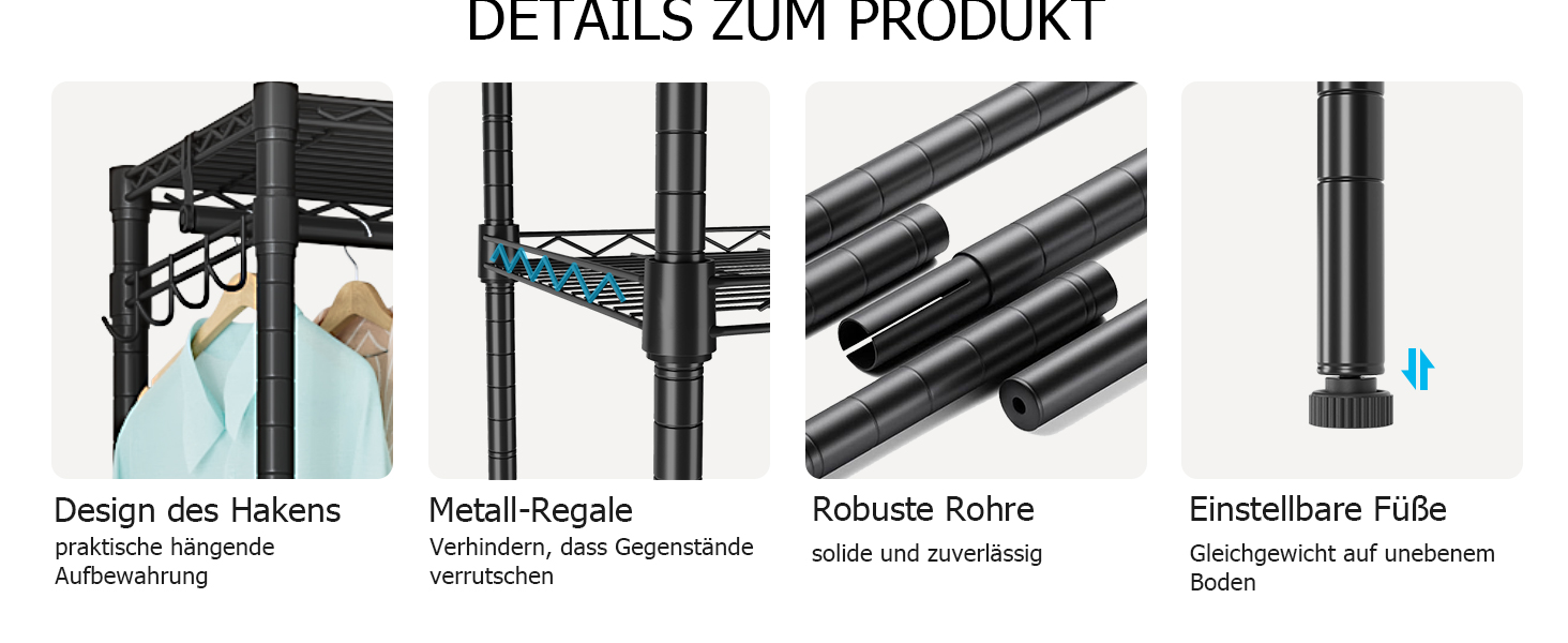 Стійка для одягу KZOBYD з полицями та гачками, чорна