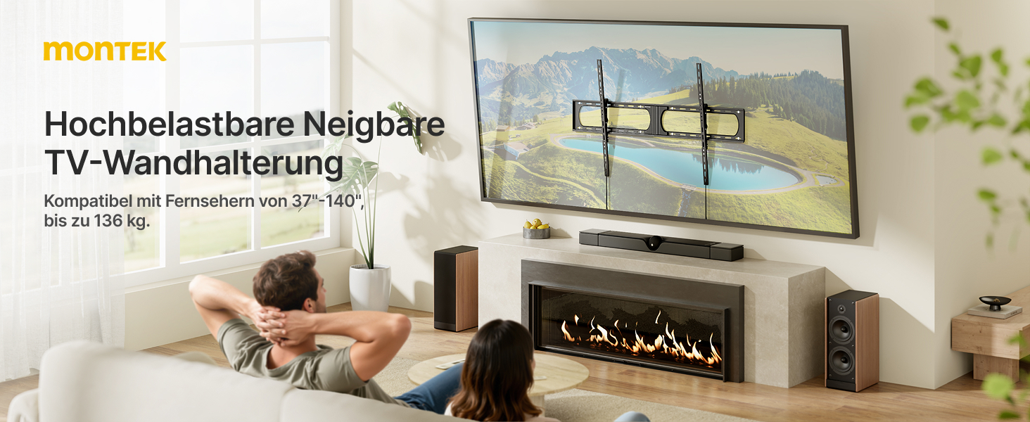 Кріплення для телевізора monTEK Heavy Duty, настінне кріплення для телевізорів 37-140 дюймів, до 136 кг, ультратонкий профіль 32 мм, сумісне з дерев'яними стійками 406/450/600 мм, VESA до 1200x800 мм, регульоване нахилом