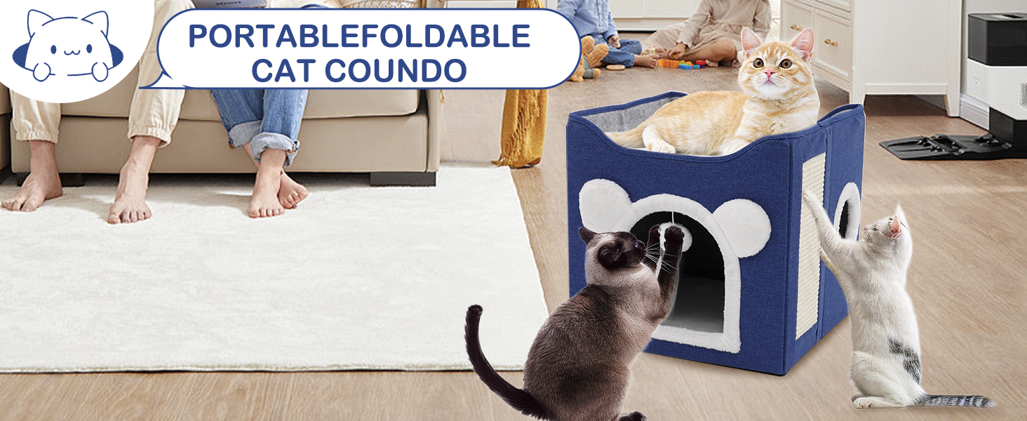 Кігтечка-будиночок для котів та маленьких собак з інтегрованим ковзаном, синього кольору