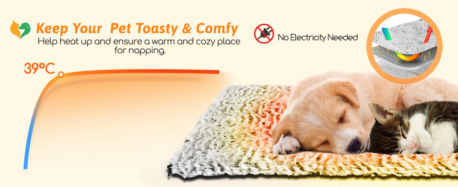 Self-Heating Blanket for Dogs & Cats, Pet Heating Mat Winter, Washable Heating Blanket for Dogs, Self-Warming Dog Mat Fluffy Warm, Thermal Blanket for Dogs Non-Slip, Grey, 115x70cm (L 115 x W 70 x H 2 cm)