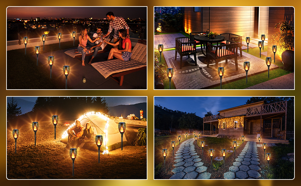 Geemoo Outdoor Solar Lights - 6 Pack Solar Torches with Realistic Flame Effect