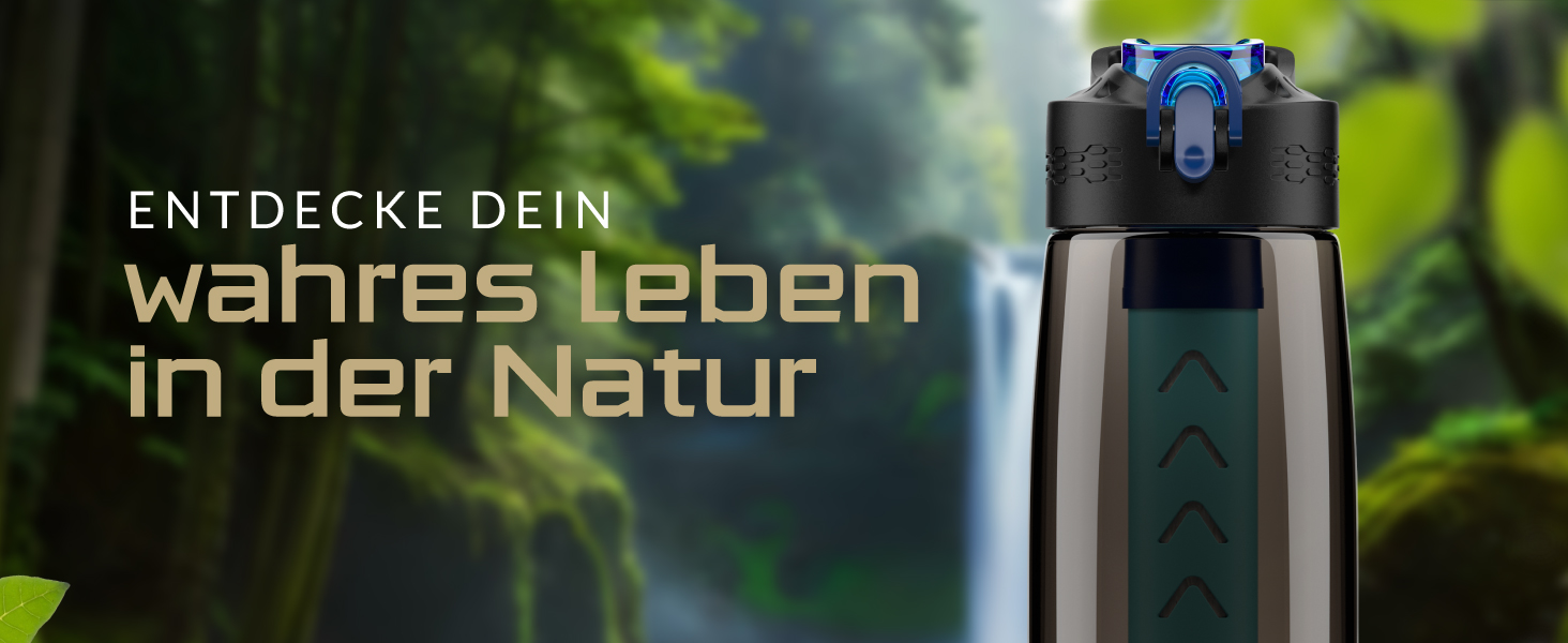 BERGKVIST® Outdoor Water Filter Bottle OBSIDIAN (650ml) with Compass - Filter Water Bottle for Clean Drinking Water - Water Purification for Camping, Prepper & Survival Gear (Black)