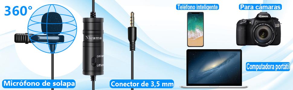 Мікрофон-петличка Nicama LVM1 з вітрозахистом, конденсаторний, для iPhone, смартфонів, Canon, Nikon, DSLR, відеокамер