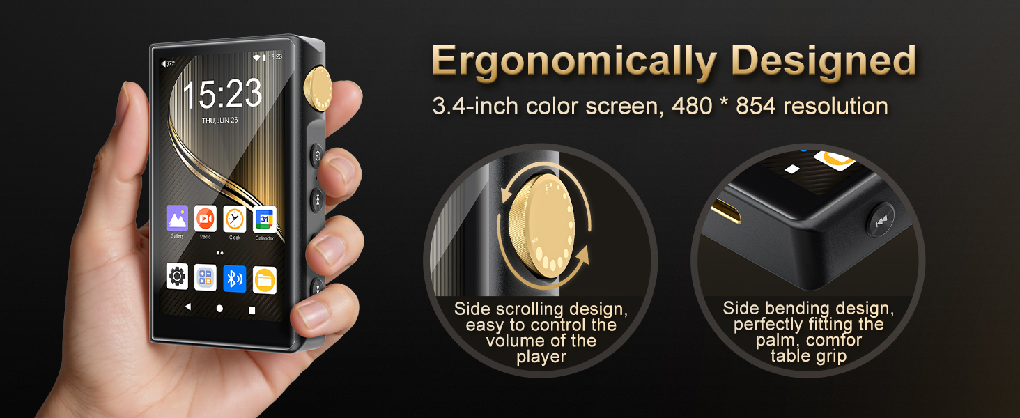 HiFi MP3 плеєр ZAQE з Bluetooth та WiFi, Android 12, Lossless DSD DAC, підтримка Flac, 64GB карта пам'яті (до 512GB), чорний