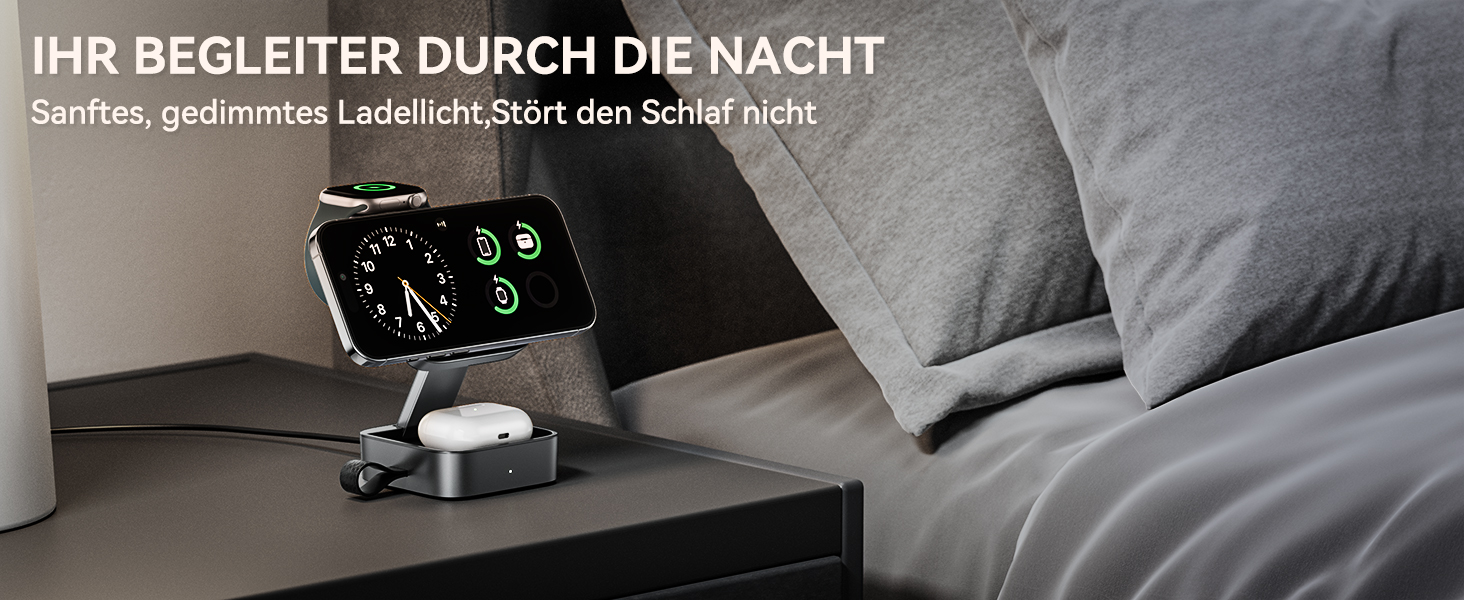 База для зарядки 3-в-1 для Apple: магнітна складна бездротова зарядка з MagSafe для iPhone 17/16/15/14/13/12, Apple Watch та AirPods Pro/4/3/2, чорний