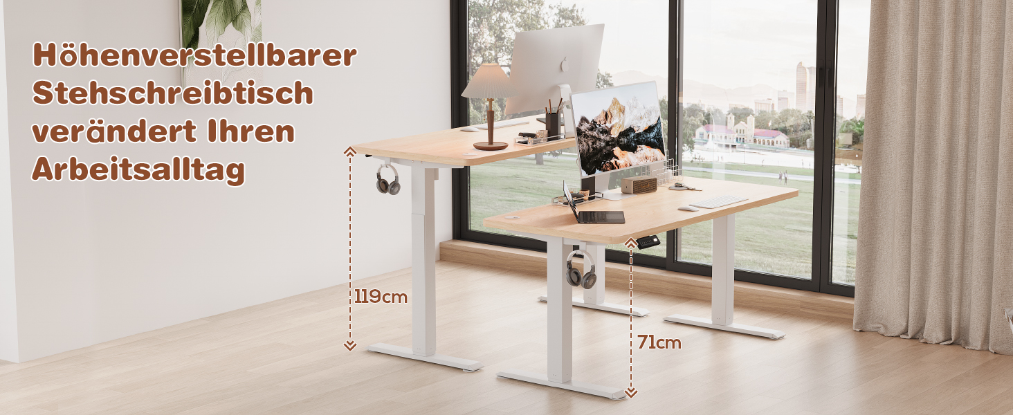 Devoko Electric Standing Desk with Memory - 160x60cm Beige