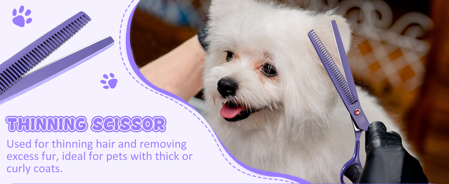 Професійний набір ножиць для грумінгу собак Moontay 7 дюймів: ножиці для грумінгу, випрямні, зігнуті, для розрідження, фіолетовий