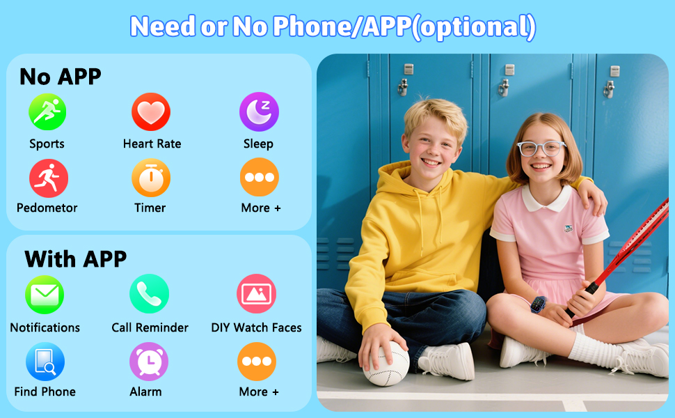 Дитячий розумний годинник-фітнес-трекер з пульсометром, лічильником кроків, монітором сну та водонепроникністю IP68. Подарунок для дітей 6-16 років (Блакитний)