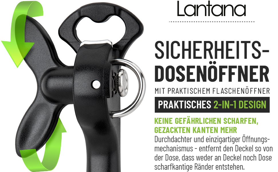 Відкривачка для консервів Lantana 2-в-1 з відкривачем для пляшок – чорний/нержавіюча сталь