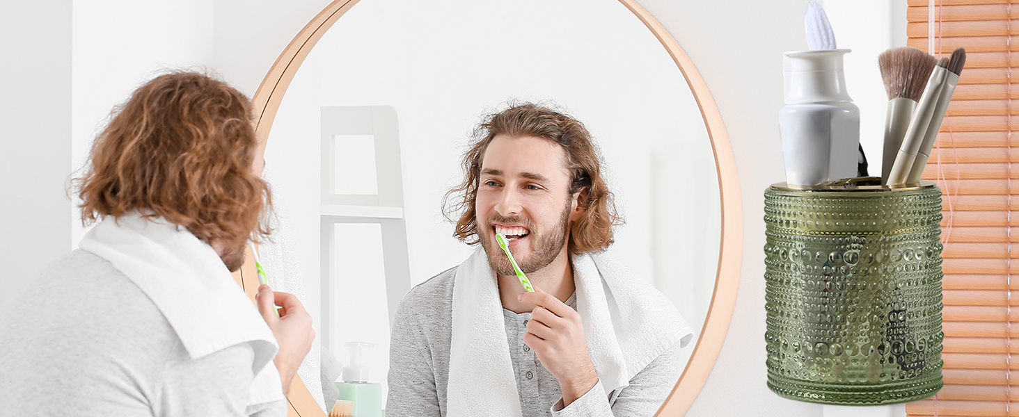 Набір аксесуарів для ванної кімнати Dasiton зі скла, 4 шт: дозатор для мила, тримач для зубних щіток, стаканчик для зубної пасти, контейнер для ватних паличок, декор для ванної кімнати, преміум-якість (зелений)