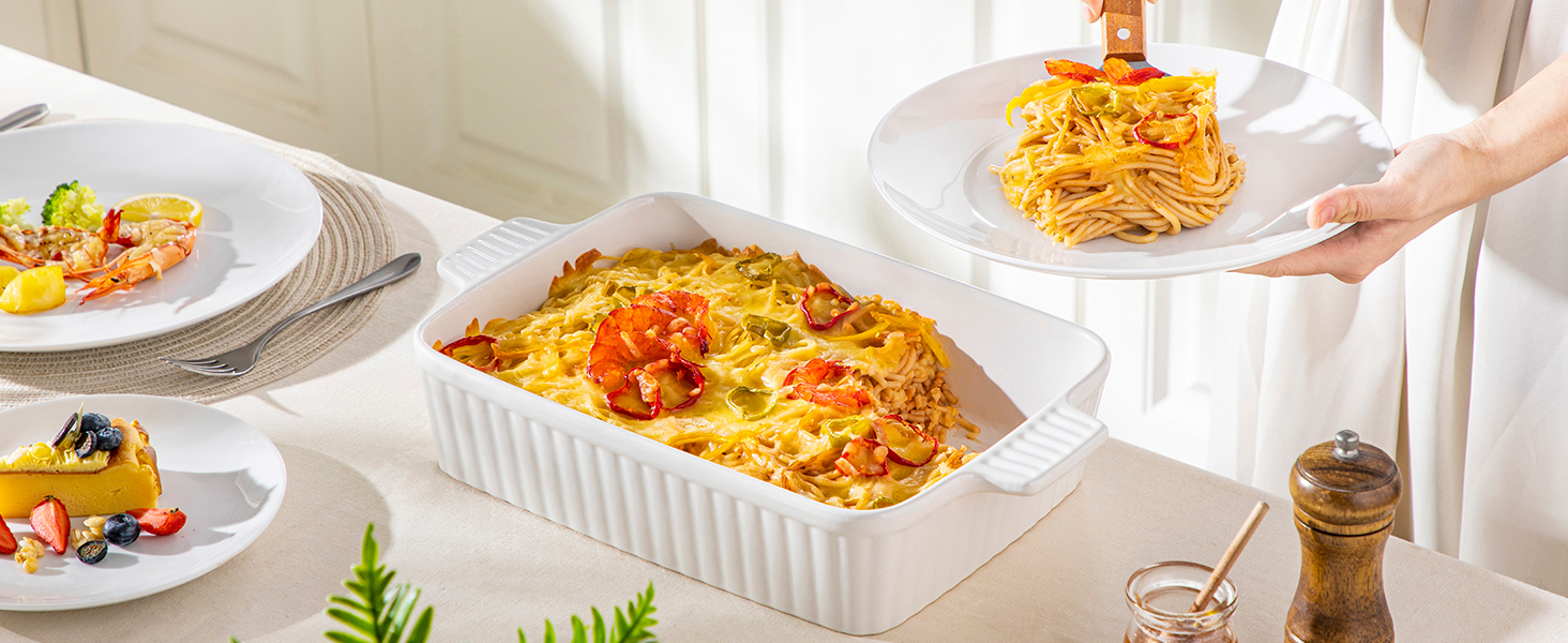 Керамічна форма для запікання MALACASA Bake.Bake 39,6 см, 4,2 л, біла, для лазаньї, тірамісу, запіканок, прямокутна, на 4-6 осіб