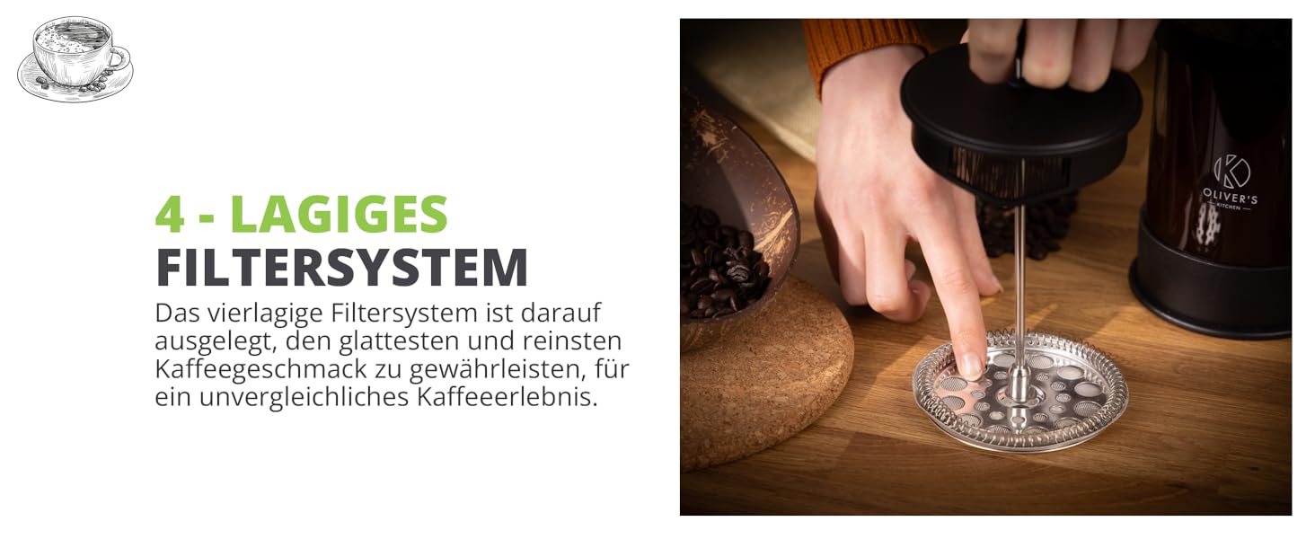 Френч-прес Oliver's Kitchen® - 1 літр, чорний: для автентичного кавового смаку