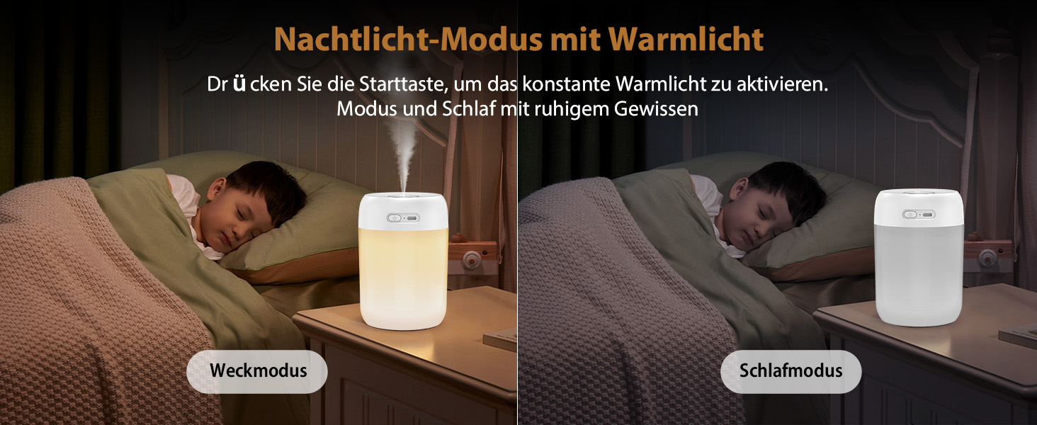 Зволожувач повітря для спальні та кімнати дитини, компактний, тихий, бездротовий, 650 мл, білий