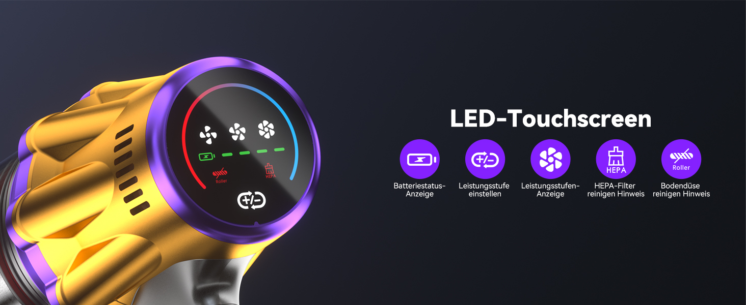 Бездротовий акумуляторний пилосос H9 58000Pa/650W з LED-дисплеєм та антизаплутувальною насадкою для тварин, килимів та твердих поверхонь, золотистий