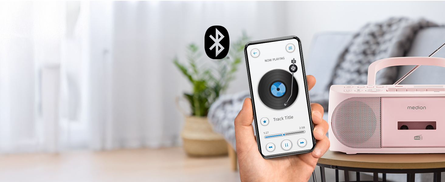 MEDION DRX-1 Plus Boombox: Портативна радіосистема з DAB+, Bluetooth, CD-плеєром, MP3, касетним провідником, AUX, акумулятором та мережевим живленням, зелений/рожевий колір