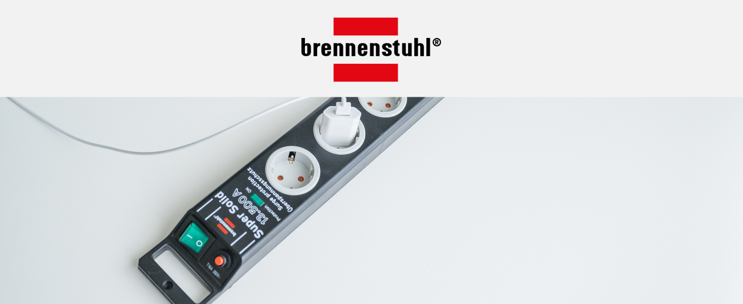 Многофункціональна мережева стрічка Brennenstuhl Super-Solid 8-fach з захистом від перенапруги, 2.5м, з вимикачем, чорно-сіра