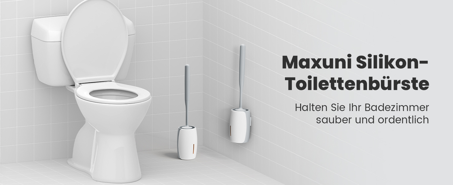 Силіконова щітка для унітазу Maxuni Stück з тримачем, без свердління, для кріплення на стіну/підлогу, довгий руків'я