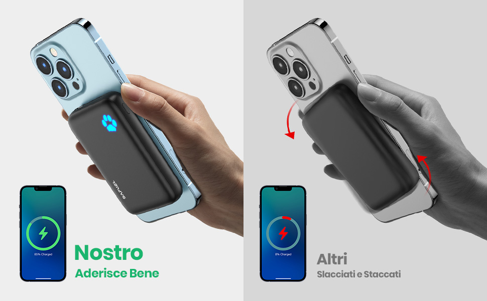 Магнітний повербанк сумісний з чохлом MagSafe, 10000mAh, бездротова швидка зарядка, USB-C вхід/вихід, зовнішній акумулятор для iPhone 15 14 13 12 Pro Max