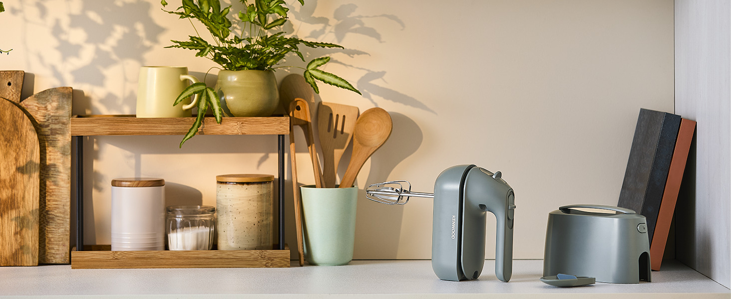 Міксер ручний Kenwood QuickMix Go HMP40.000GY сірий-блакитний, 350W, з кейсом, вінчики та гаки, мірна ложка