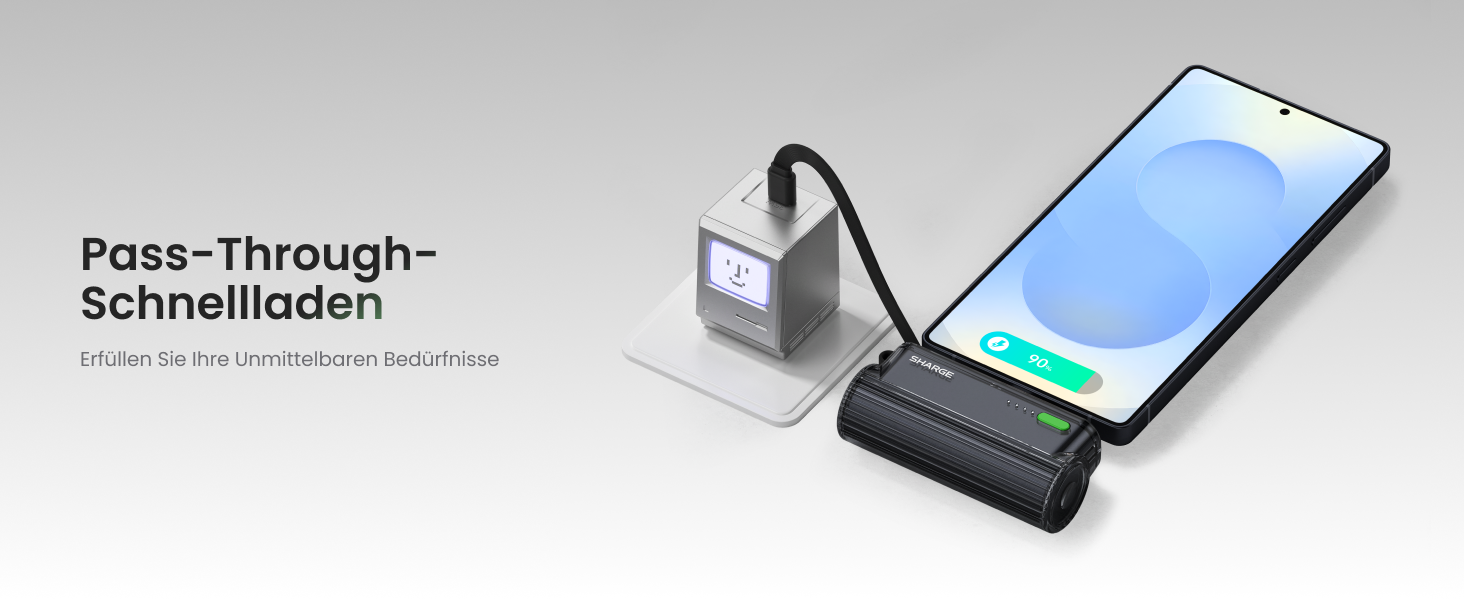 Power Bank SHARGE Flow Mini 2 22.5W: Компактний акумулятор з інтегрованим кабелем для iPhone та Galaxy, USB-C та Lightning