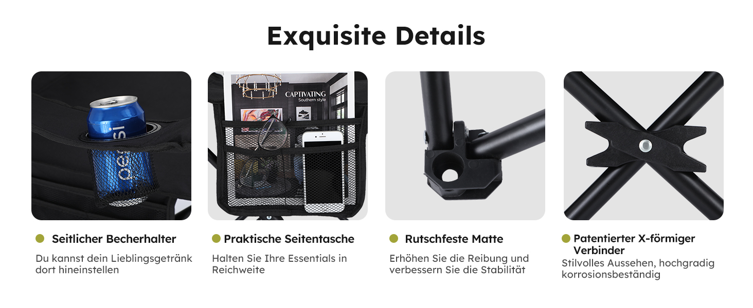 Набір 2 складаних стільців для кемпінгу High Point Sports з підсклянником та охолоджувачем, до 120 кг, чорний