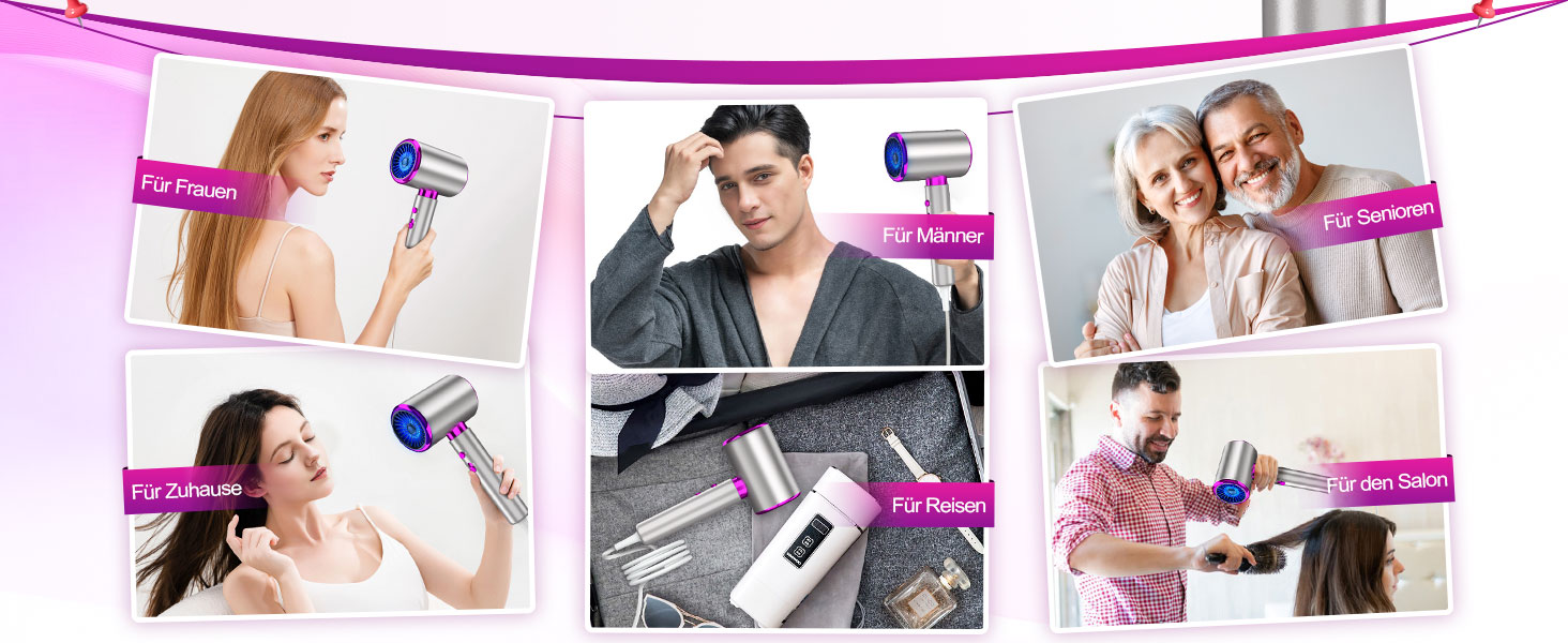 Іонний фен 2400W з холодним/гарячим режимом, 3 температури та 2 швидкості, дифузор та концентр, терморегуляція для дому, подорожей та салону краси