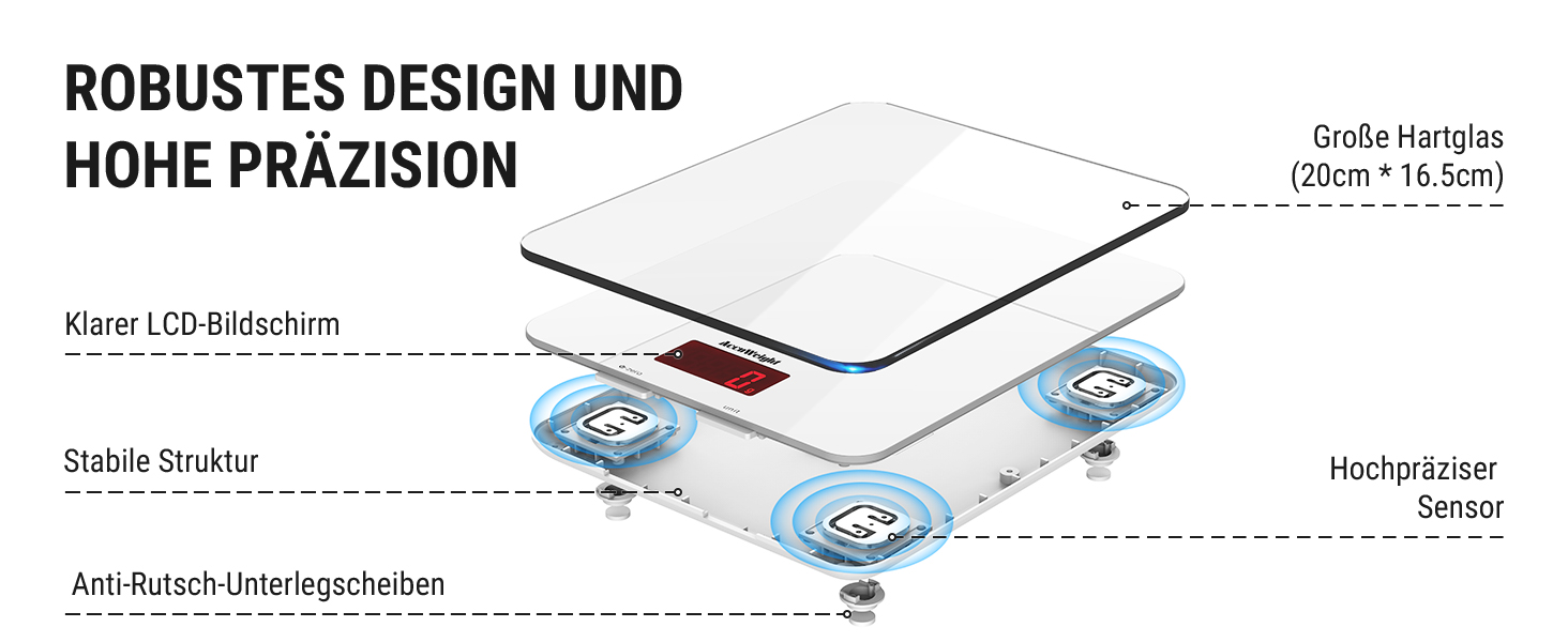 Кухонні ваги ACCUWEIGHT 5 кг з LCD-дисплеєм з міцного скла, функція тарування, для випічки, приготування їжі, ювелірних виробів, з вагою, автоматичне вимкнення