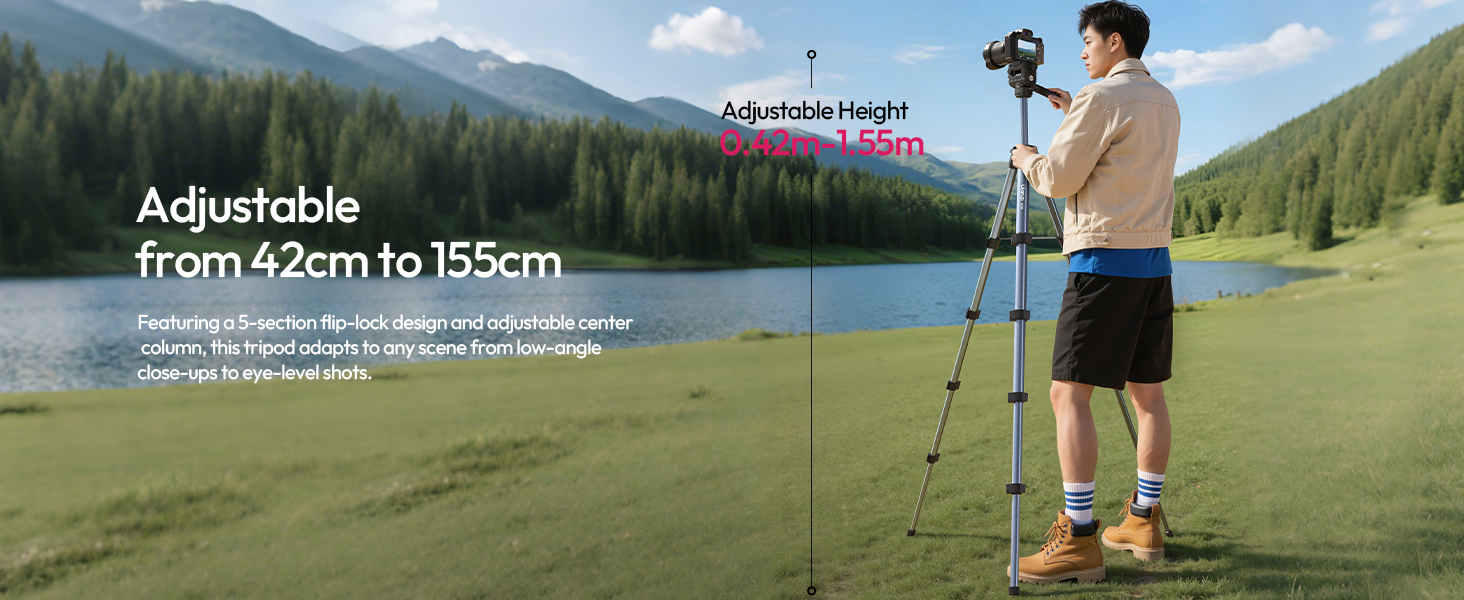 Штатив ULANZI TT39 155cm для камери з поворотним на 360° та нахильним (-80°/+90°) кріпленням, легкий штатив з тримачем для телефону, туристичний штатив сумісний з DSLR, мобільними телефонами (вага 0,95 кг, вантажопідйомність 8 кг)