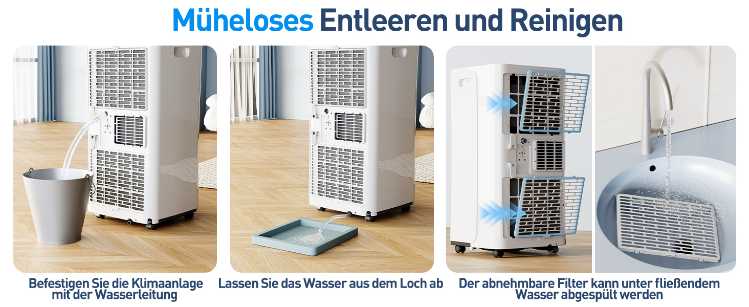 Мобільний кондиціонер Klimaanlage 7000 BTU з 4 функціями: охолодження, осушення, вентиляція, таймер, цифровий дисплей, охолоджувальна площа до 68 м³